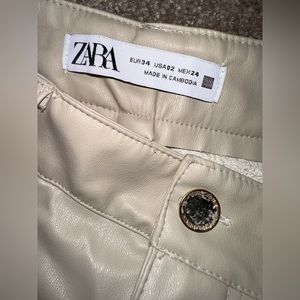 Zara - Cream Leather Straight Leg Pants
